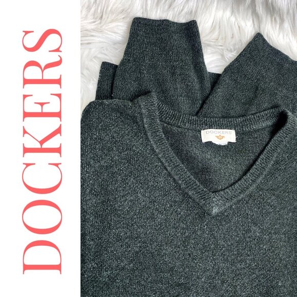 DOCKERS FOREST GREEN V-NECK ACRYLIC SWEATER GOLF PREPPY MINIMALIST, MEN’S LARGE - Picture 4 of 8